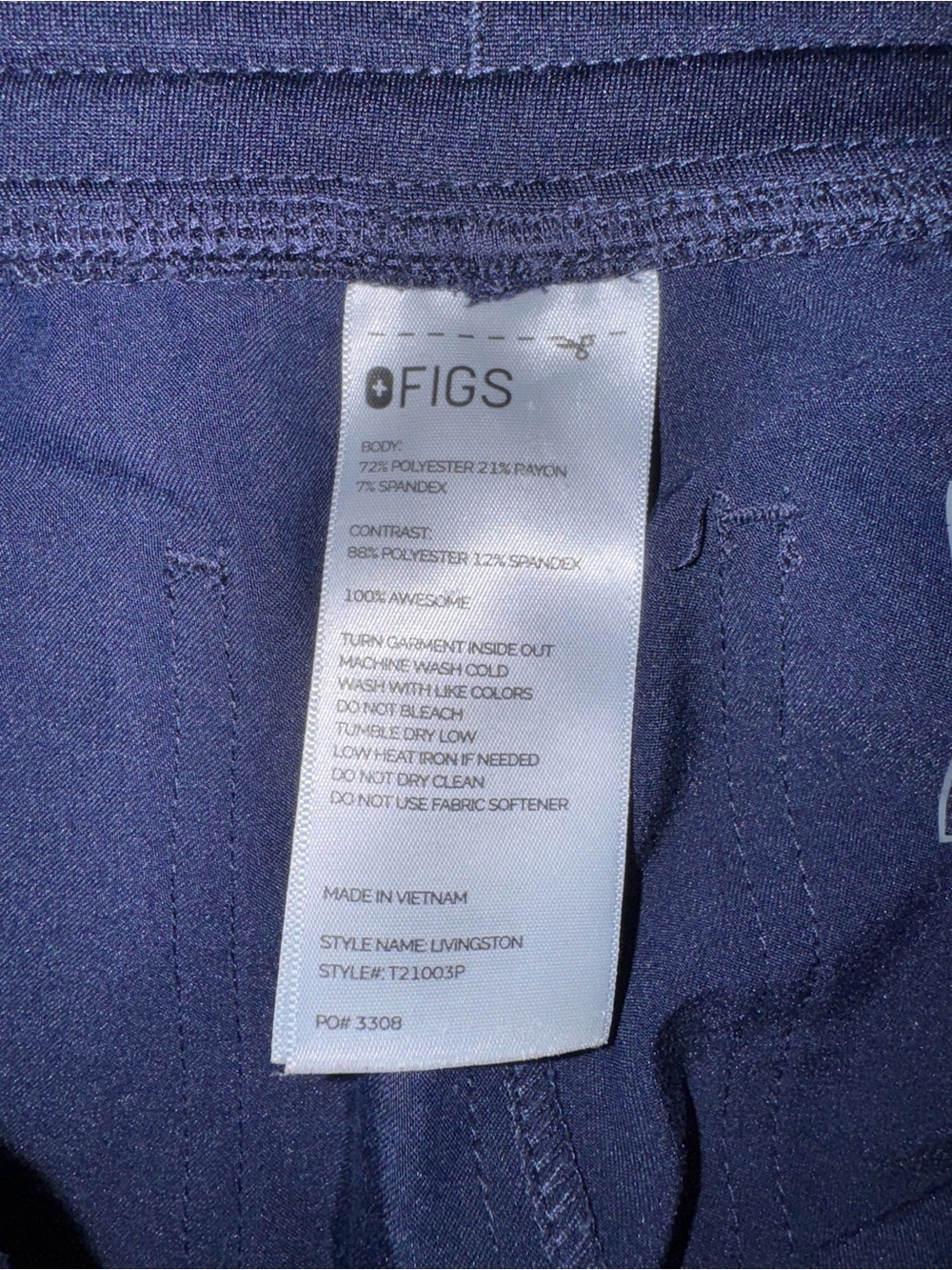 Figs Livingston style Navy Blue Drawstring Scrub Pants SMALL/Petite - Picture 6 of 8